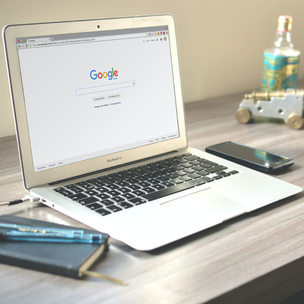 amazon marketing agency laptop with google page open