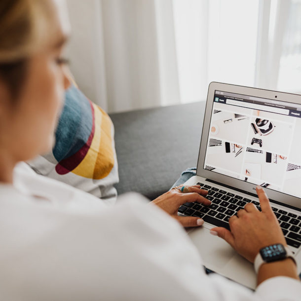 amazon marketing consultant woman creating product images at the laptop