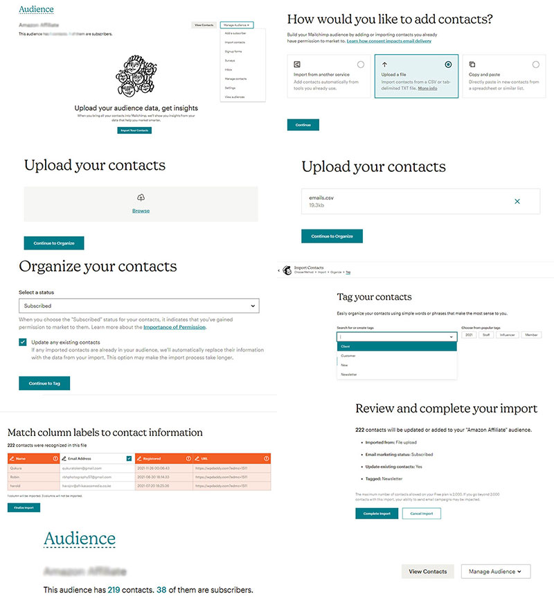 healthcare online marketing import contacts mailchimp step by step