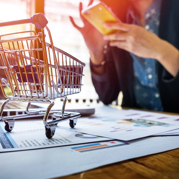 woman inputting card information while shopping online